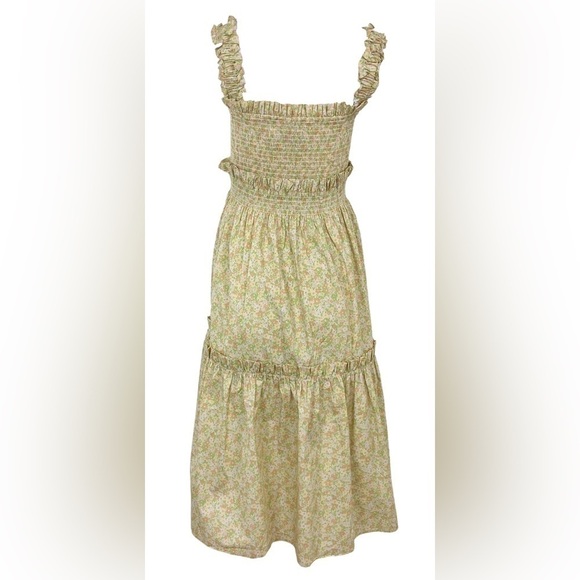 OPT SHIRRED FLORAL PRINT MIDI DRESS IN OLIVE - Picture 8 of 8